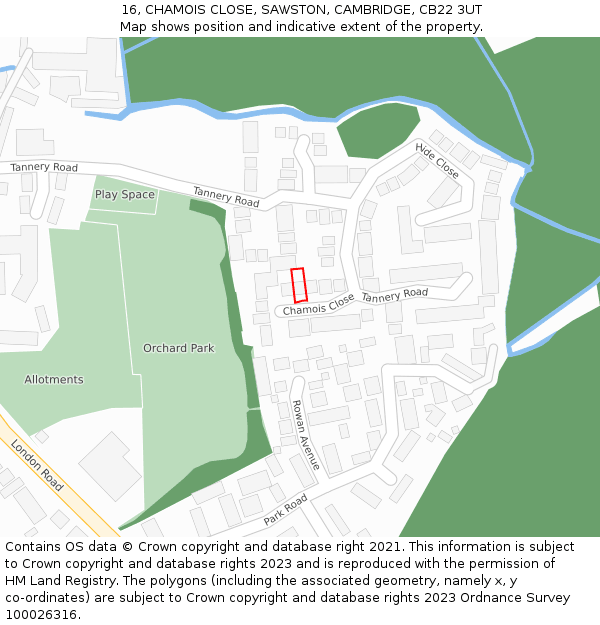 16, CHAMOIS CLOSE, SAWSTON, CAMBRIDGE, CB22 3UT: Location map and indicative extent of plot