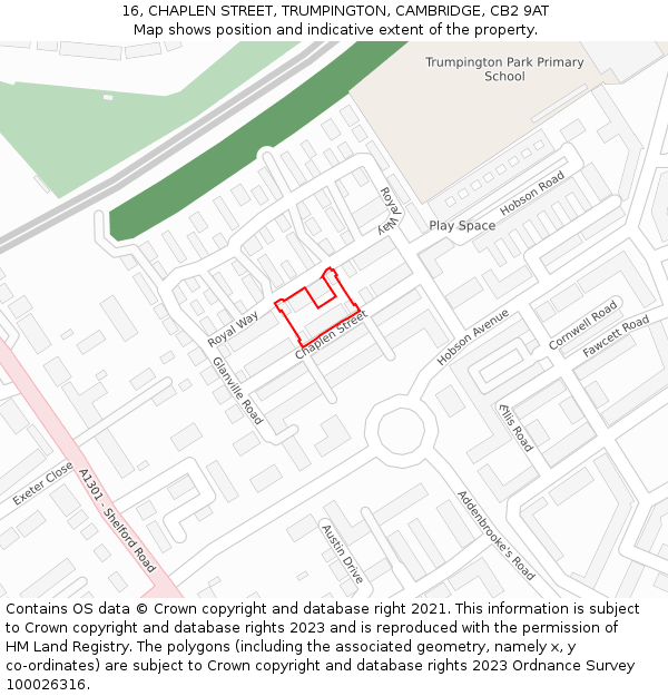 16, CHAPLEN STREET, TRUMPINGTON, CAMBRIDGE, CB2 9AT: Location map and indicative extent of plot