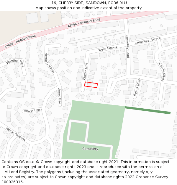 16, CHERRY SIDE, SANDOWN, PO36 9LU: Location map and indicative extent of plot