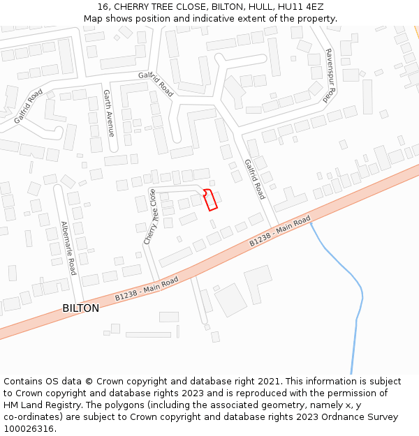 16, CHERRY TREE CLOSE, BILTON, HULL, HU11 4EZ: Location map and indicative extent of plot