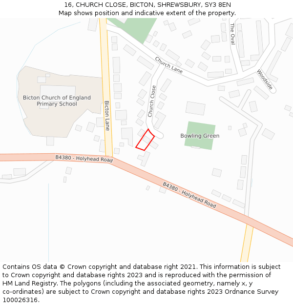 16, CHURCH CLOSE, BICTON, SHREWSBURY, SY3 8EN: Location map and indicative extent of plot