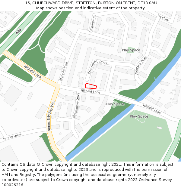 16, CHURCHWARD DRIVE, STRETTON, BURTON-ON-TRENT, DE13 0AU: Location map and indicative extent of plot