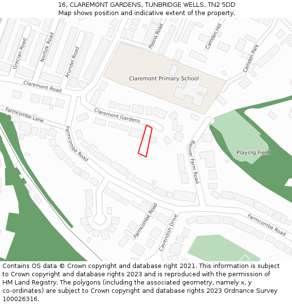 16, CLAREMONT GARDENS, TUNBRIDGE WELLS, TN2 5DD: Location map and indicative extent of plot