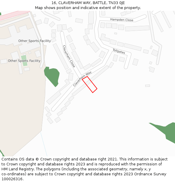 16, CLAVERHAM WAY, BATTLE, TN33 0JE: Location map and indicative extent of plot