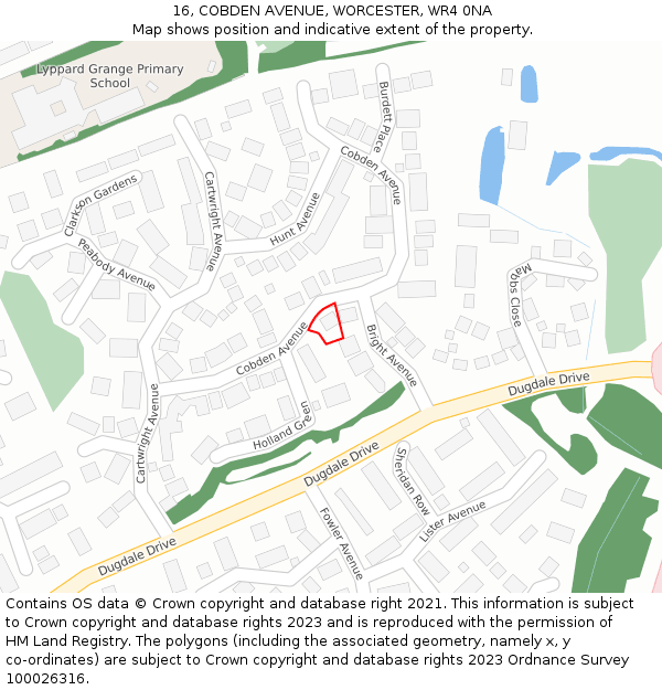 16, COBDEN AVENUE, WORCESTER, WR4 0NA: Location map and indicative extent of plot