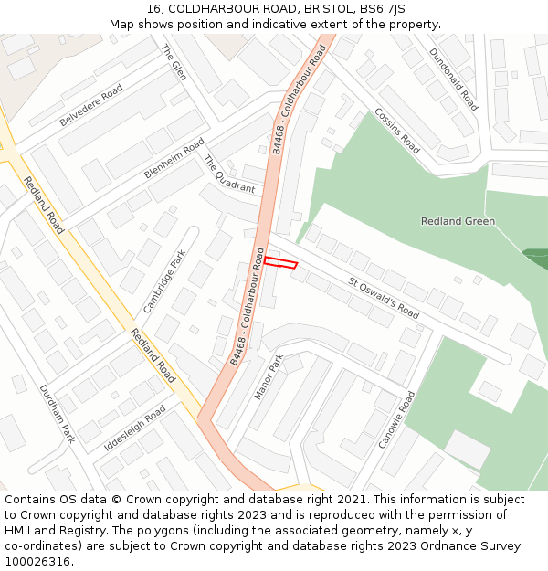 16, COLDHARBOUR ROAD, BRISTOL, BS6 7JS: Location map and indicative extent of plot