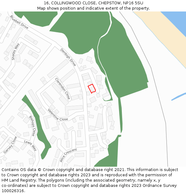 16, COLLINGWOOD CLOSE, CHEPSTOW, NP16 5SU: Location map and indicative extent of plot