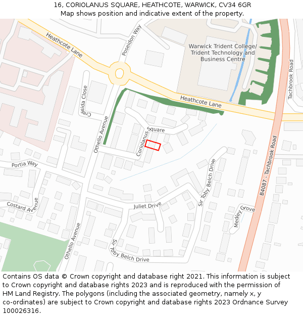 16, CORIOLANUS SQUARE, HEATHCOTE, WARWICK, CV34 6GR: Location map and indicative extent of plot