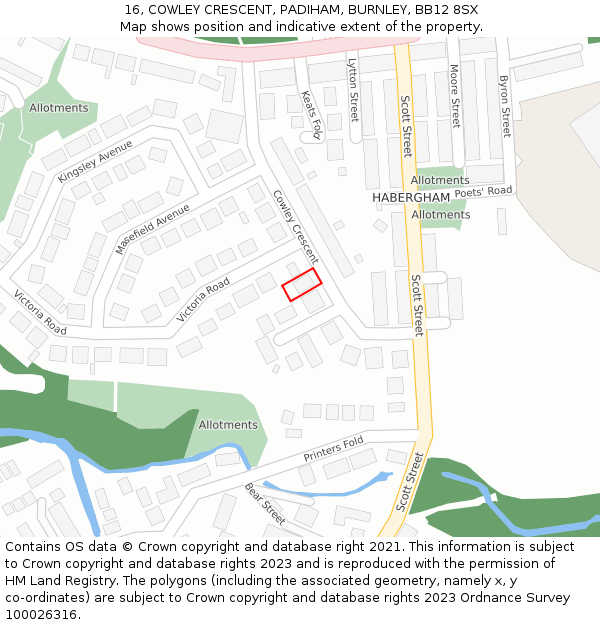 16, COWLEY CRESCENT, PADIHAM, BURNLEY, BB12 8SX: Location map and indicative extent of plot