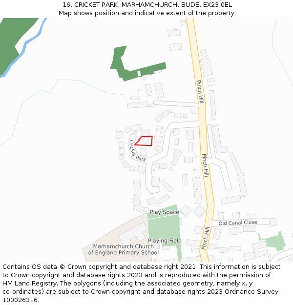 16, CRICKET PARK, MARHAMCHURCH, BUDE, EX23 0EL: Location map and indicative extent of plot