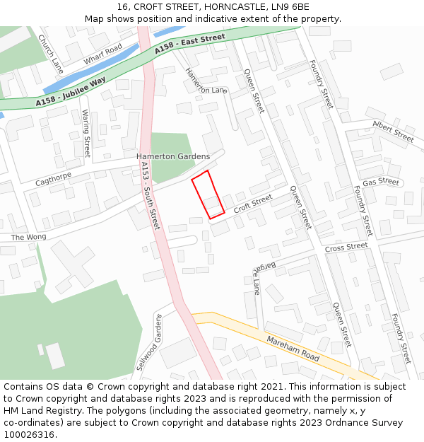 16, CROFT STREET, HORNCASTLE, LN9 6BE: Location map and indicative extent of plot