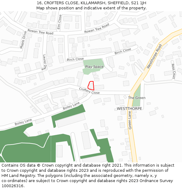 16, CROFTERS CLOSE, KILLAMARSH, SHEFFIELD, S21 1JH: Location map and indicative extent of plot