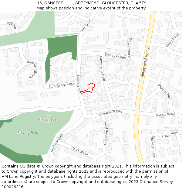 16, DANCERS HILL, ABBEYMEAD, GLOUCESTER, GL4 5TY: Location map and indicative extent of plot