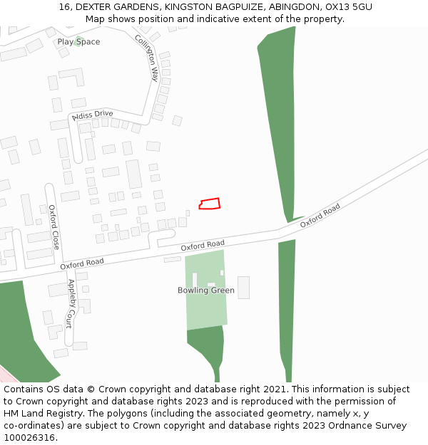 16, DEXTER GARDENS, KINGSTON BAGPUIZE, ABINGDON, OX13 5GU: Location map and indicative extent of plot