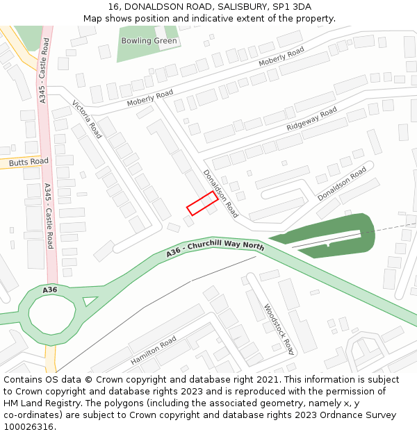 16, DONALDSON ROAD, SALISBURY, SP1 3DA: Location map and indicative extent of plot