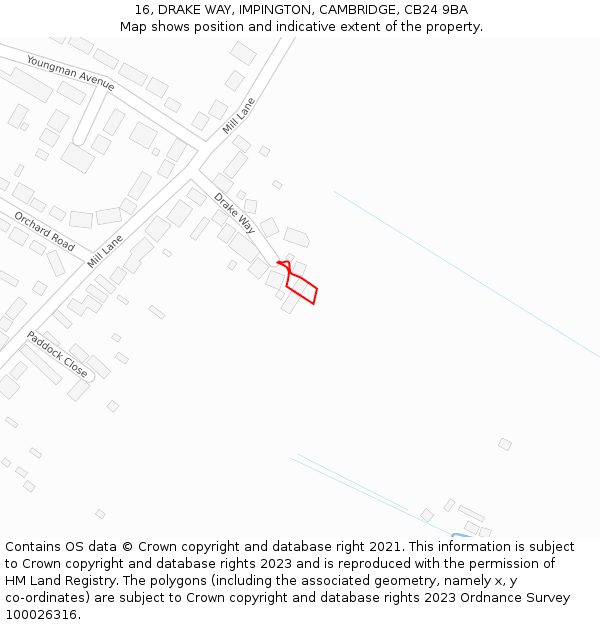 16, DRAKE WAY, IMPINGTON, CAMBRIDGE, CB24 9BA: Location map and indicative extent of plot