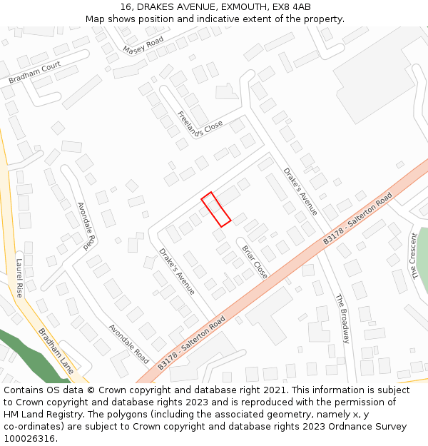 16, DRAKES AVENUE, EXMOUTH, EX8 4AB: Location map and indicative extent of plot