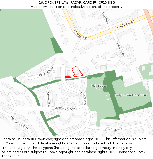 16, DROVERS WAY, RADYR, CARDIFF, CF15 8GG: Location map and indicative extent of plot