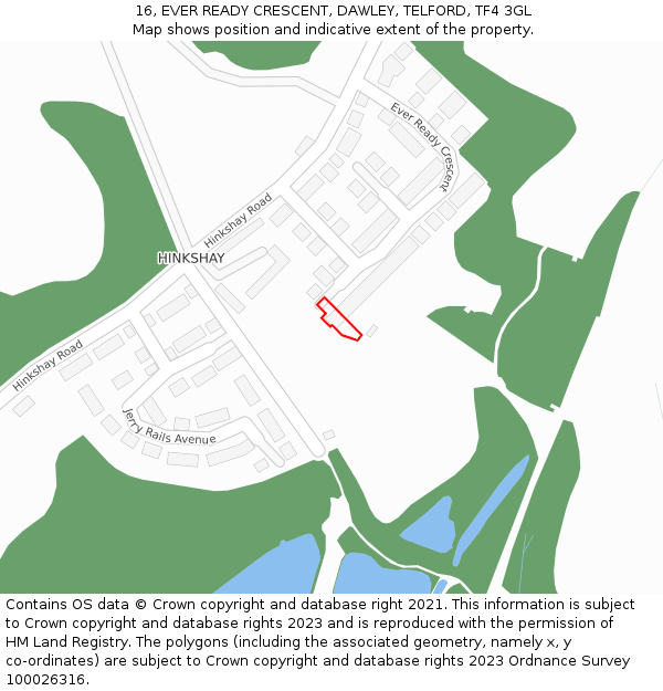16, EVER READY CRESCENT, DAWLEY, TELFORD, TF4 3GL: Location map and indicative extent of plot