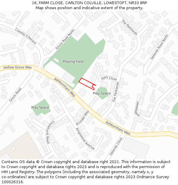 16, FARM CLOSE, CARLTON COLVILLE, LOWESTOFT, NR33 8RP: Location map and indicative extent of plot