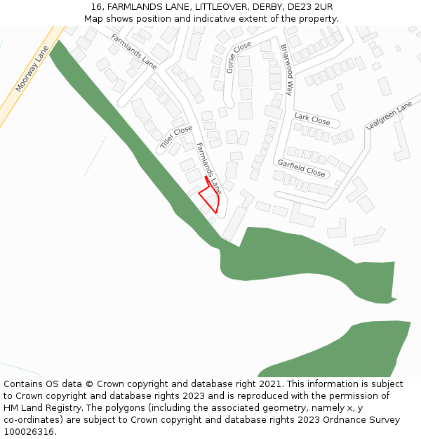 16, FARMLANDS LANE, LITTLEOVER, DERBY, DE23 2UR: Location map and indicative extent of plot