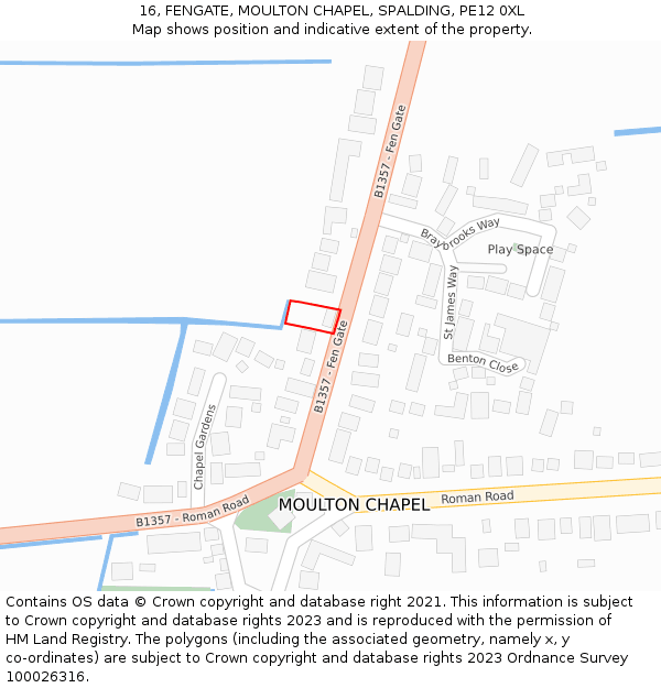 16, FENGATE, MOULTON CHAPEL, SPALDING, PE12 0XL: Location map and indicative extent of plot