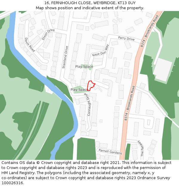 16, FERNIHOUGH CLOSE, WEYBRIDGE, KT13 0UY: Location map and indicative extent of plot