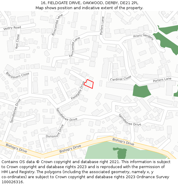 16, FIELDGATE DRIVE, OAKWOOD, DERBY, DE21 2PL: Location map and indicative extent of plot