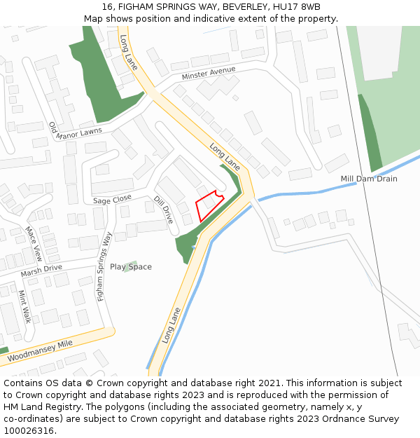 16, FIGHAM SPRINGS WAY, BEVERLEY, HU17 8WB: Location map and indicative extent of plot