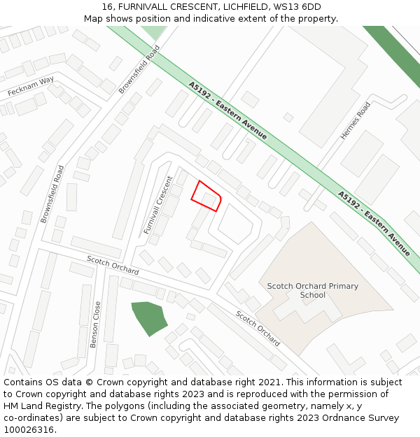 16, FURNIVALL CRESCENT, LICHFIELD, WS13 6DD: Location map and indicative extent of plot