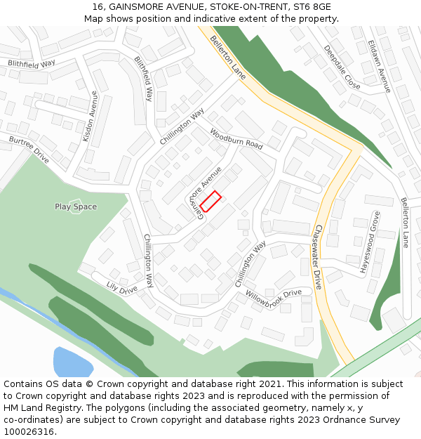 16, GAINSMORE AVENUE, STOKE-ON-TRENT, ST6 8GE: Location map and indicative extent of plot