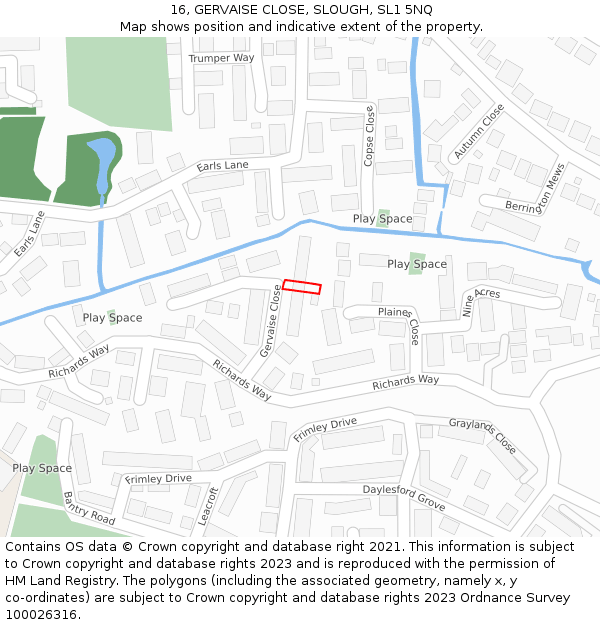 16, GERVAISE CLOSE, SLOUGH, SL1 5NQ: Location map and indicative extent of plot