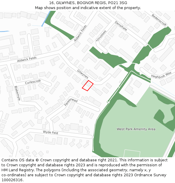 16, GILWYNES, BOGNOR REGIS, PO21 3SG: Location map and indicative extent of plot