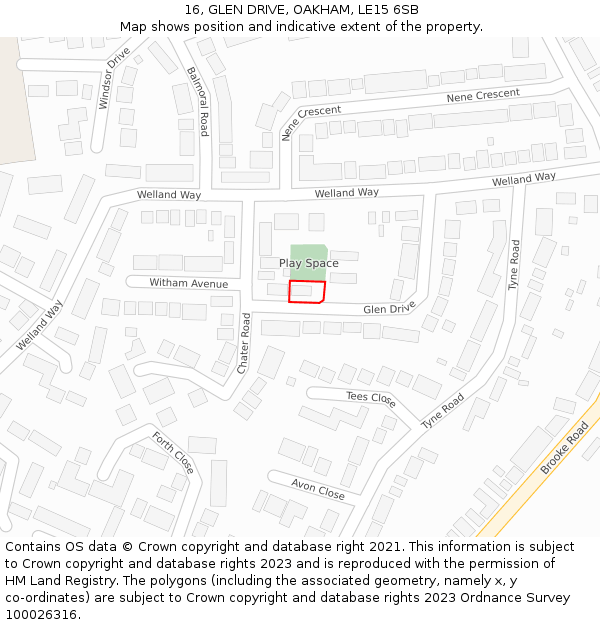 16, GLEN DRIVE, OAKHAM, LE15 6SB: Location map and indicative extent of plot