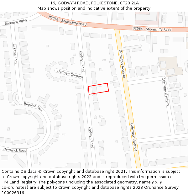 16, GODWYN ROAD, FOLKESTONE, CT20 2LA: Location map and indicative extent of plot