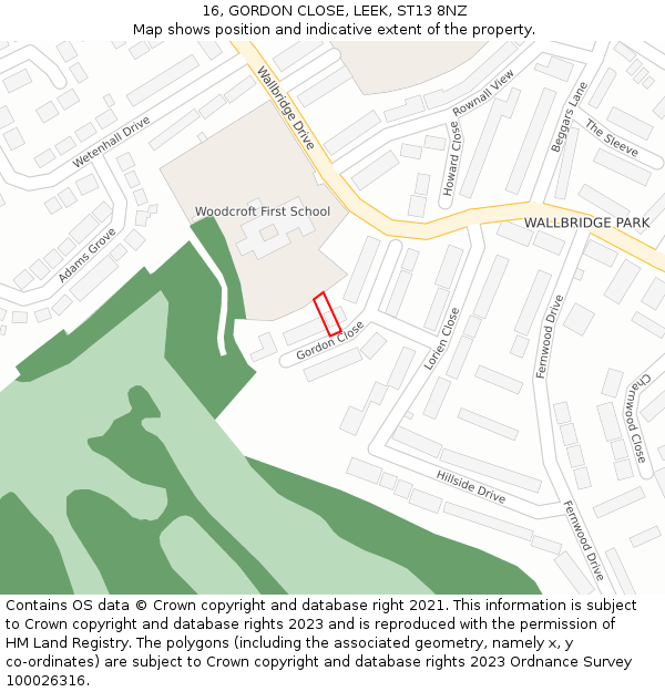 16, GORDON CLOSE, LEEK, ST13 8NZ: Location map and indicative extent of plot