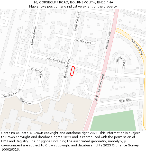 16, GORSECLIFF ROAD, BOURNEMOUTH, BH10 4HA: Location map and indicative extent of plot