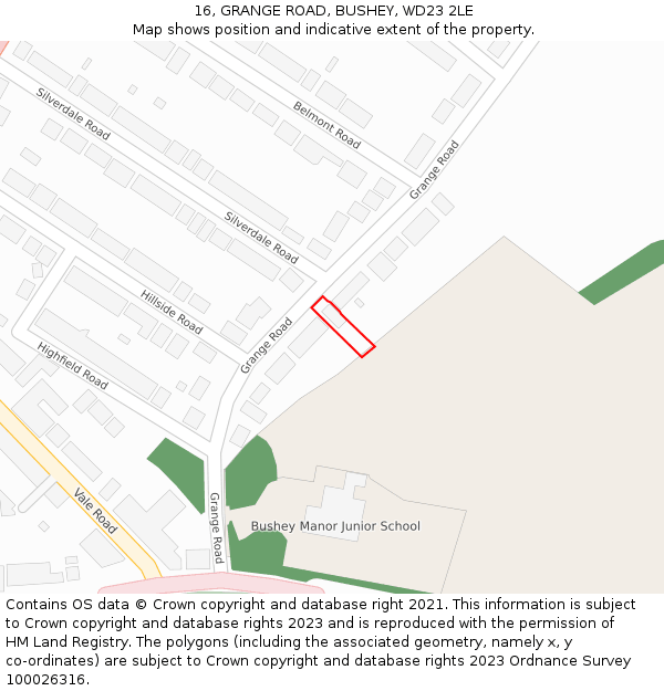 16, GRANGE ROAD, BUSHEY, WD23 2LE: Location map and indicative extent of plot