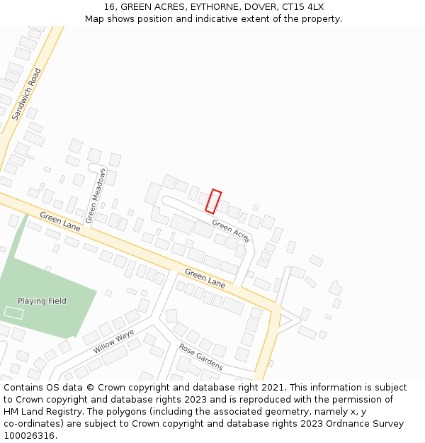 16, GREEN ACRES, EYTHORNE, DOVER, CT15 4LX: Location map and indicative extent of plot