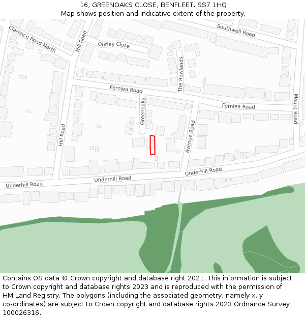 16, GREENOAKS CLOSE, BENFLEET, SS7 1HQ: Location map and indicative extent of plot