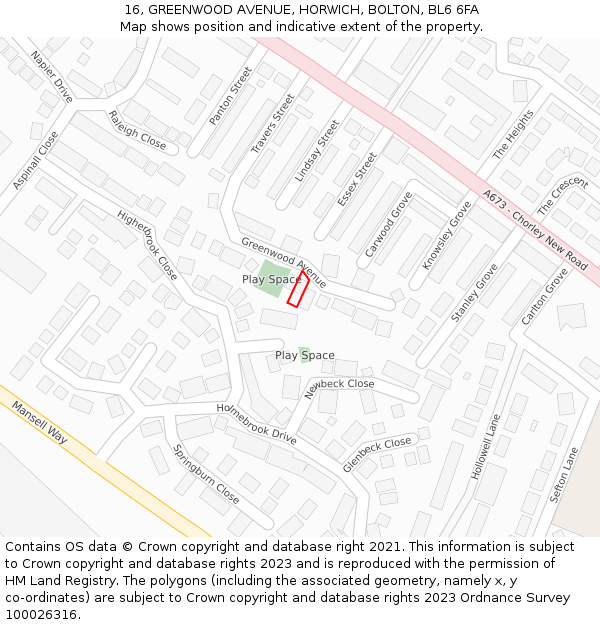 16, GREENWOOD AVENUE, HORWICH, BOLTON, BL6 6FA: Location map and indicative extent of plot