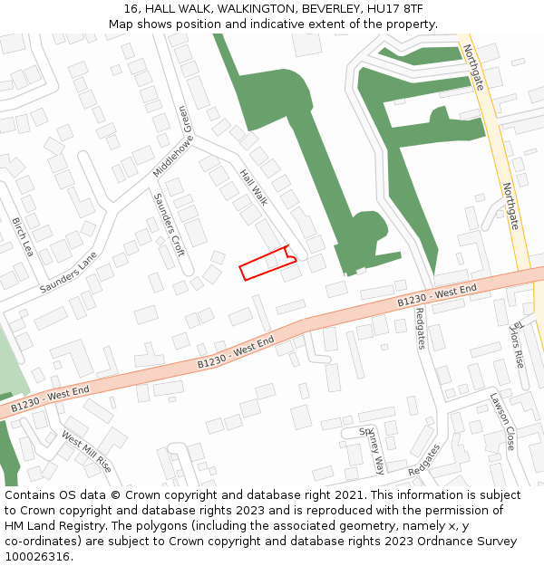 16, HALL WALK, WALKINGTON, BEVERLEY, HU17 8TF: Location map and indicative extent of plot