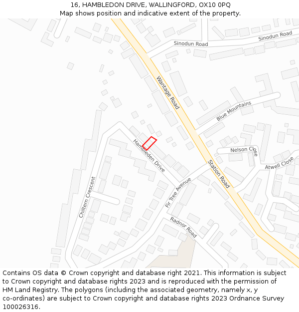 16, HAMBLEDON DRIVE, WALLINGFORD, OX10 0PQ: Location map and indicative extent of plot