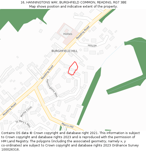 16, HANNINGTONS WAY, BURGHFIELD COMMON, READING, RG7 3BE: Location map and indicative extent of plot