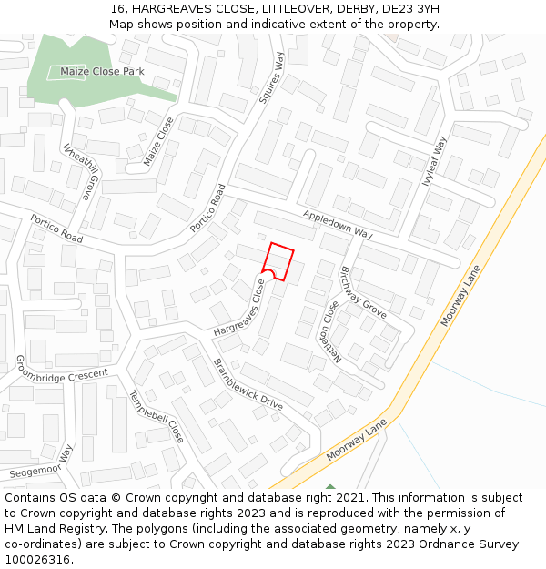 16, HARGREAVES CLOSE, LITTLEOVER, DERBY, DE23 3YH: Location map and indicative extent of plot