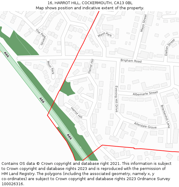 16, HARROT HILL, COCKERMOUTH, CA13 0BL: Location map and indicative extent of plot