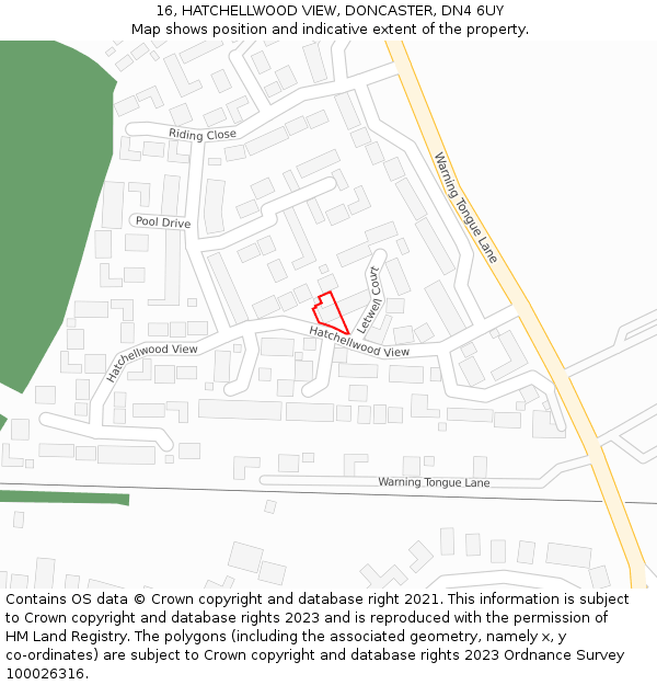 16, HATCHELLWOOD VIEW, DONCASTER, DN4 6UY: Location map and indicative extent of plot