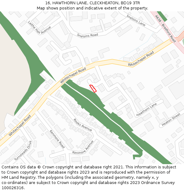 16, HAWTHORN LANE, CLECKHEATON, BD19 3TR: Location map and indicative extent of plot