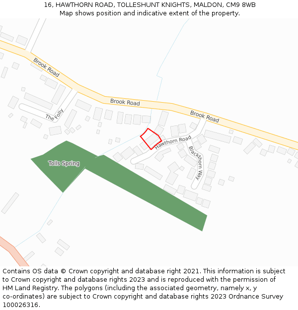 16, HAWTHORN ROAD, TOLLESHUNT KNIGHTS, MALDON, CM9 8WB: Location map and indicative extent of plot