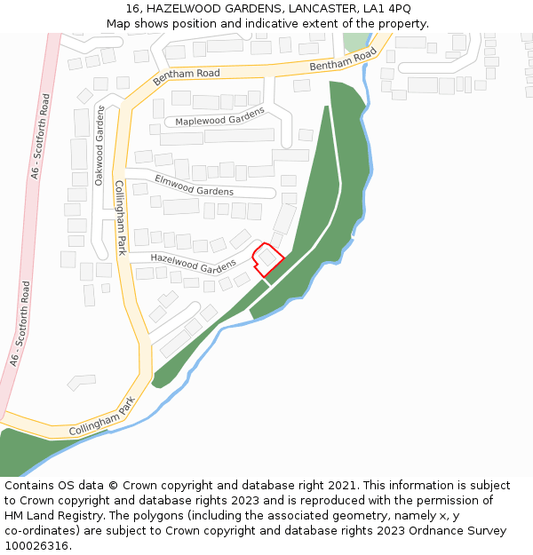 16, HAZELWOOD GARDENS, LANCASTER, LA1 4PQ: Location map and indicative extent of plot